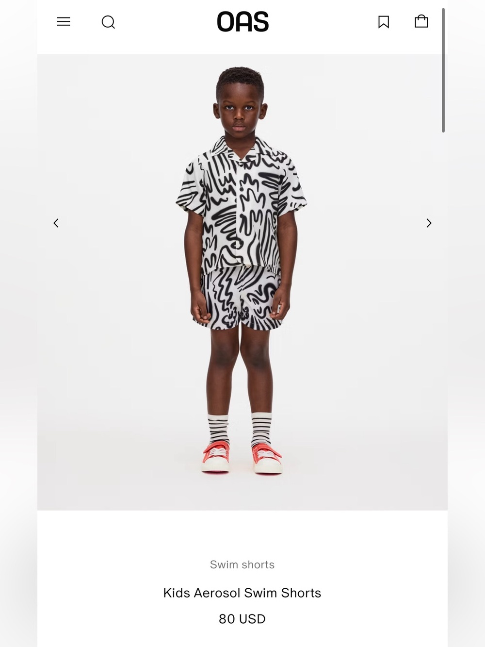 OAS Black & White Graphic Button Down Kids Shirt
